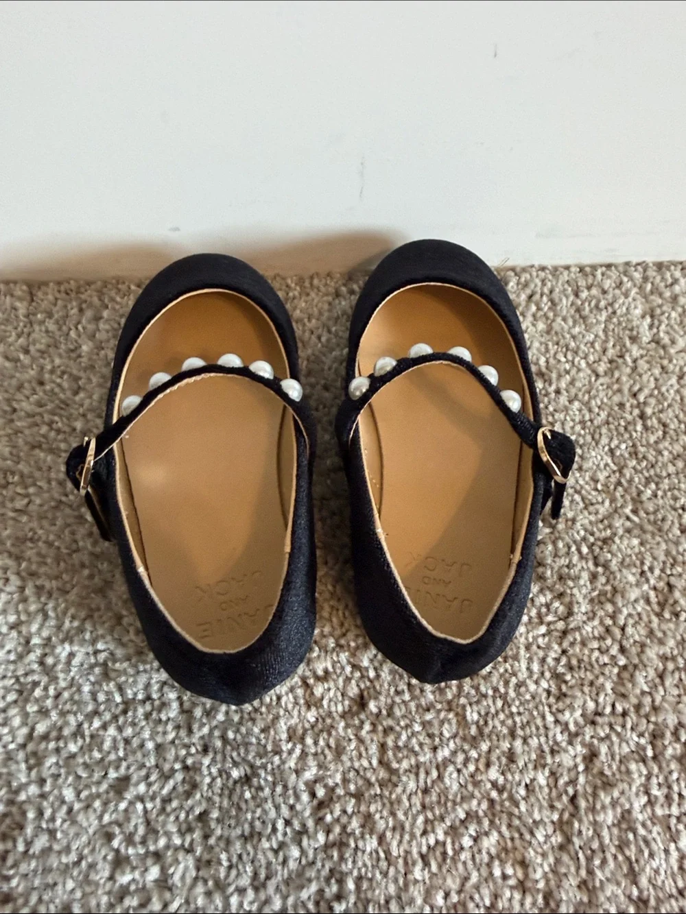 Janie and Jack Black Mary Jane Flats with Pearl Strap